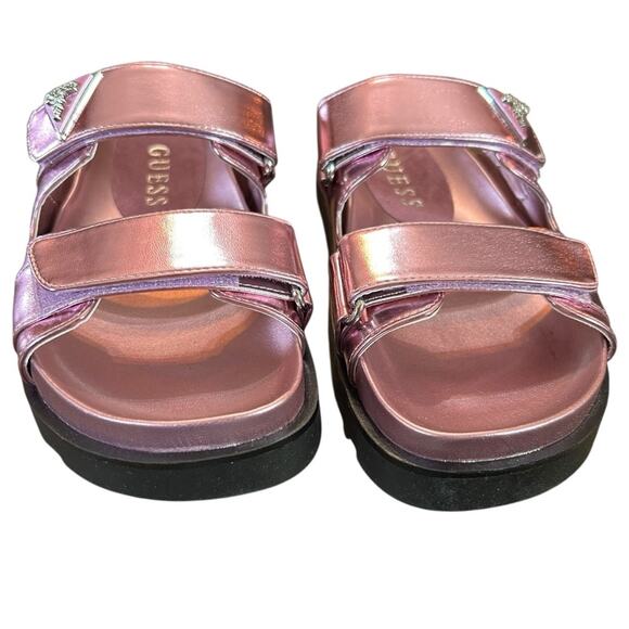 GUESS Fabula Lug-Sole Logo Footbed Sandals Slip On Metallic Pink NEW Size 7 - Picture 2 of 8